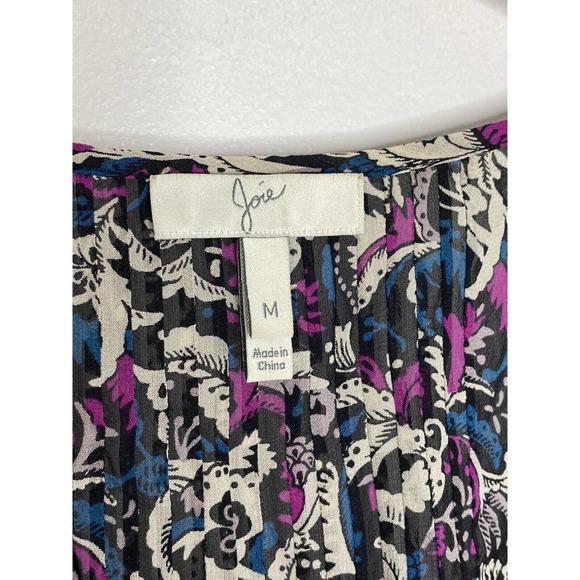 Joie Paisley 100% Silk Women’s Tassel Tie Keyhole Sheer Peasant Top Blouse Sz M - Picture 3 of 6